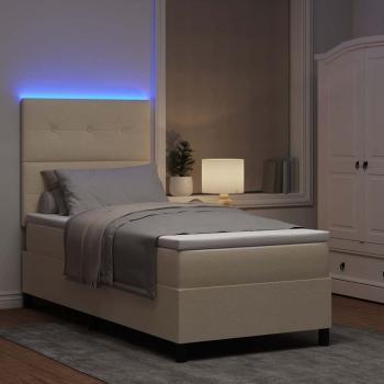 Boxspringbett mit LED-Lichtleisten Creme 100 x 200 cm Stoff