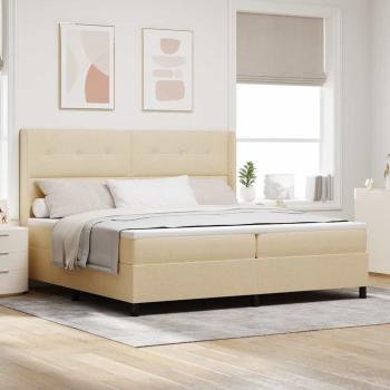 ARDEBO.de - LED Boxspringbett mit Kopfteil Creme 200 x 200 cm Stoff