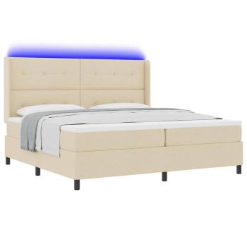 LED Boxspringbett mit Kopfteil Creme 200 x 200 cm Stoff