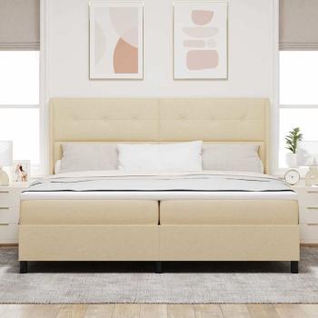 LED Boxspringbett mit Kopfteil Creme 200 x 200 cm Stoff
