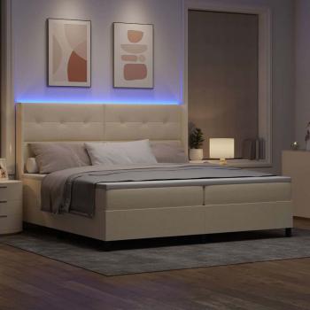 LED Boxspringbett mit Kopfteil Creme 200 x 200 cm Stoff