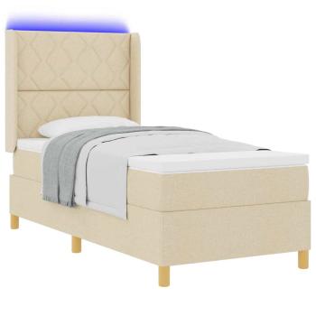 Boxspringbett mit LED-Lichtleisten Creme 100 x 200 cm Stoff