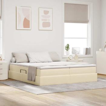 ARDEBO.de - Aufbewahrungsbett mit Matratze Creme 200 x 200 cm Polyester