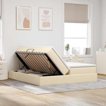 Aufbewahrungsbett mit Matratze Creme 200 x 200 cm Polyester