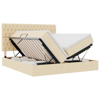 Aufbewahrungsbett mit Kopfteil Creme 200 x 200 cm Stoff