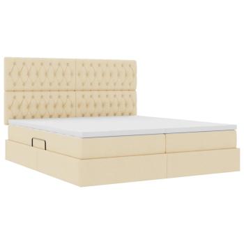 Aufbewahrungsbett mit Kopfteil Creme 200 x 200 cm Stoff