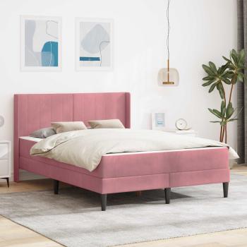 ARDEBO.de - Bettgestell mit Matratze mit Kopfteil Rosa 140 x 190 cm Samt