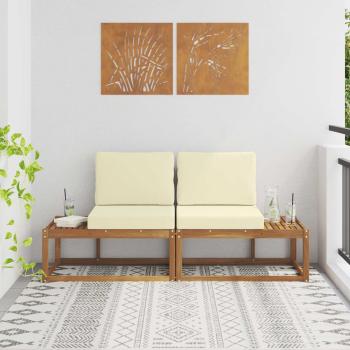ARDEBO.de - Outdoor End Sofa 2 Stück Natur und Creme Massivholz Akazie