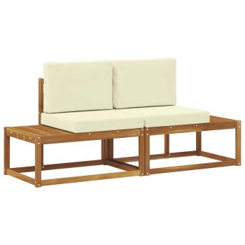 Outdoor End Sofa 2 Stück Natur und Creme Massivholz Akazie