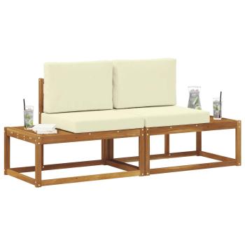 Outdoor End Sofa 2 Stück Natur und Creme Massivholz Akazie
