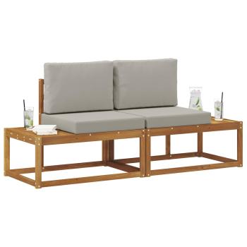 Outdoor End Sofa mit Kissen 2 Stück Natürlich und Hellgrau