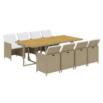 9-tlg. Garten-Essgruppe mit Kissen Poly Rattan Beige