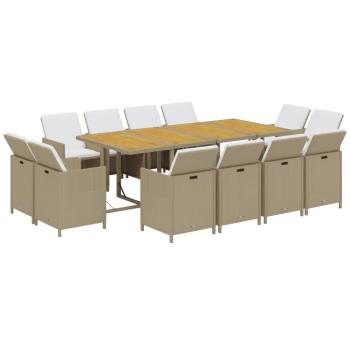 13-tlg. Garten-Essgruppe mit Kissen Poly Rattan Beige