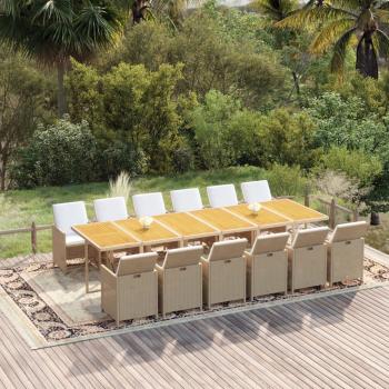 ARDEBO.de - 13-tlg. Garten-Essgruppe mit Kissen Poly Rattan Beige