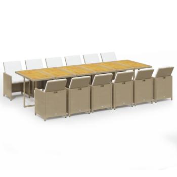 13-tlg. Garten-Essgruppe mit Kissen Poly Rattan Beige