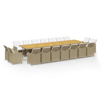 19-tlg. Garten-Essgruppe mit Kissen Poly Rattan Beige