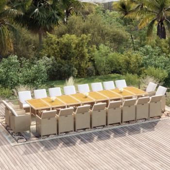 ARDEBO.de - 21-tlg. Garten-Essgruppe mit Kissen Poly Rattan Beige