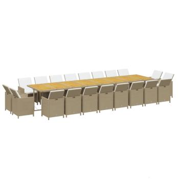 21-tlg. Garten-Essgruppe mit Kissen Poly Rattan Beige