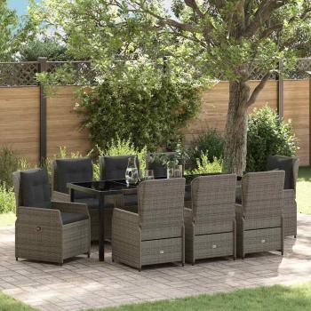ARDEBO.de - Garten Essgruppe 9 pcs Grau Poly-Rattan