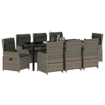 Garten Essgruppe 9 pcs Grau Poly-Rattan