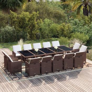 ARDEBO.de - 15-tlg. Garten-Essgruppe mit Kissen Poly Rattan Braun