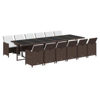 13-tlg. Garten-Essgruppe mit Kissen Poly Rattan Braun