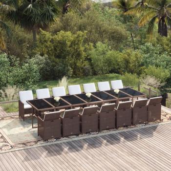 ARDEBO.de - 15-tlg. Garten-Essgruppe mit Kissen Poly Rattan Braun