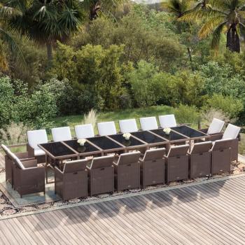 ARDEBO.de - 19-tlg. Garten-Essgruppe mit Kissen Poly Rattan Braun