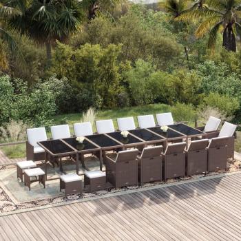 ARDEBO.de - 19-tlg. Garten-Essgruppe mit Kissen Poly Rattan Braun