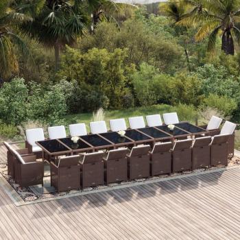 ARDEBO.de - 21-tlg. Garten-Essgruppe mit Kissen Poly Rattan Braun