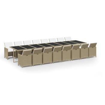 17-tlg. Garten-Essgruppe mit Kissen Beige Poly Rattan