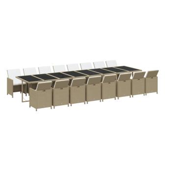 17-tlg. Garten-Essgruppe mit Kissen Beige Poly Rattan