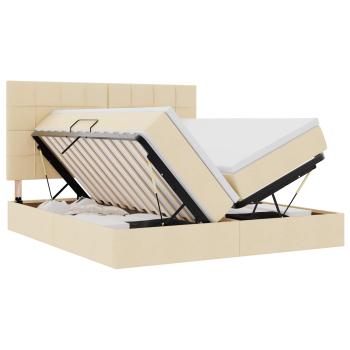 Aufbewahrungsbett mit Kopfteil Creme 200 x 200 cm Stoff