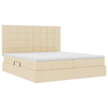 Aufbewahrungsbett mit Kopfteil Creme 200 x 200 cm Stoff