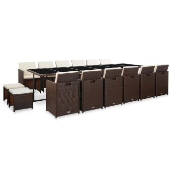 ARDEBO.de - 17-tlg. Garten-Essgruppe mit Auflagen Poly Rattan Braun