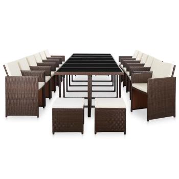 17-tlg. Garten-Essgruppe mit Auflagen Poly Rattan Braun