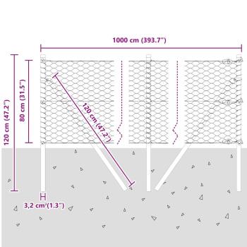 Zaunpfosten Grau 10 x 0,8 m (36 mm Mesh) Stahl und PVC
