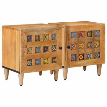 ARDEBO.de - Nachttisch 2 stk. Natur 40 x 33 x 46 cm Massivholz Mango