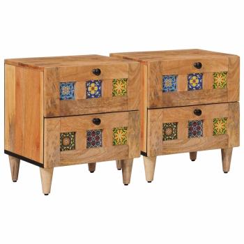 ARDEBO.de - Nachttisch 2 Stk. Natur 40 x 33 x 46 cm Massivholz Mango