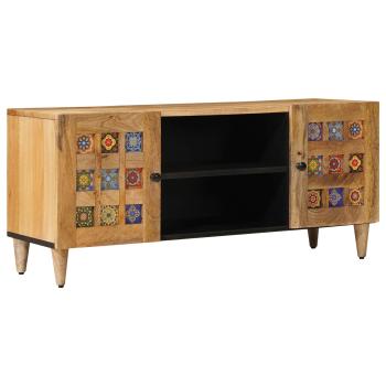 ARDEBO.de - TV-Schränk mit Regal Natur 105 x 33 x 46 cm Massivholz Mango