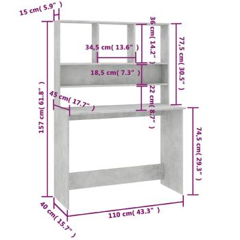 Schreibtisch mit Regalen Betongrau 110x45x157 cm Holzwerkstoff
