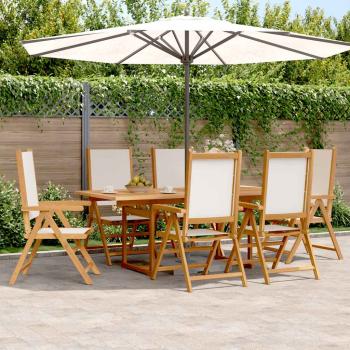 ARDEBO.de - 7-tlg. Garten-Essgruppe Stoff und Massivholz Cremeweiß