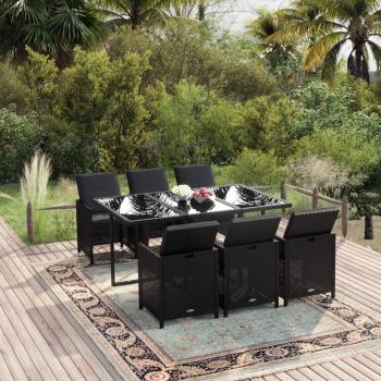 ARDEBO.de - 7-tlg. Garten-Essgruppe mit Kissen Poly Rattan Schwarz
