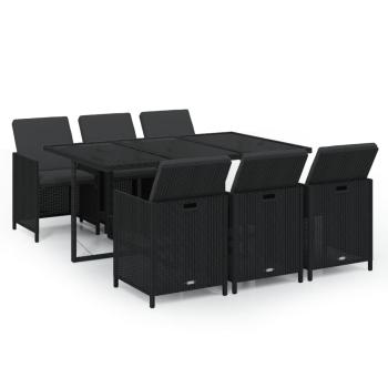 7-tlg. Garten-Essgruppe mit Kissen Poly Rattan Schwarz