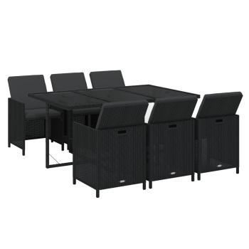 7-tlg. Garten-Essgruppe mit Kissen Poly Rattan Schwarz