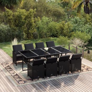ARDEBO.de - 9-tlg. Garten-Essgruppe mit Kissen Poly Rattan Schwarz