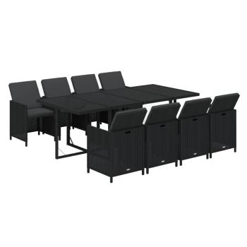 9-tlg. Garten-Essgruppe mit Kissen Poly Rattan Schwarz