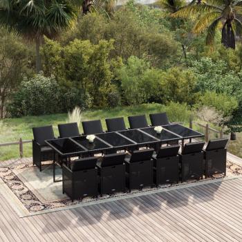 ARDEBO.de - 13-tlg. Garten-Essgruppe mit Kissen Poly Rattan Schwarz