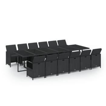 13-tlg. Garten-Essgruppe mit Kissen Poly Rattan Schwarz