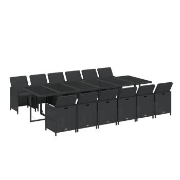 13-tlg. Garten-Essgruppe mit Kissen Poly Rattan Schwarz